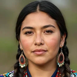 close - up face portrait of mila kunis as a nativa american