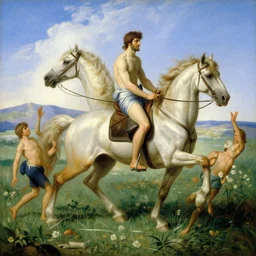 chads from a gym frolicking in the Elysian fields, ride the Kali yuga, monumental painting by John Martin, characters by by William Adolphe Bouguereau