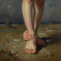 Soul leaving body after stubbing toe, throbbing, hurt, ouch, ouch!, oil painting, surrealism