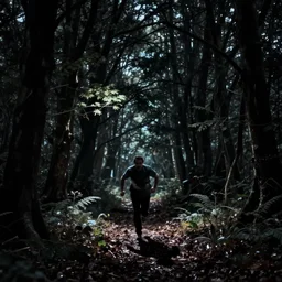 dr. phil nighttime dr. phil running in forest, spooky, dark, pitch black horror