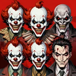 4 k headshot of scary godlike psychedelic clown from macfarlane comics, tattoos by craig mullins, ilya kuvshinov, krenz cushart, blood spatter, symmetry accurate features, epic, artgerm trending on artstation by edward hopper and dan mumford and wlop and rutkovsky, beksinski carl spitzweg moebius and tuomas kocar, anime masterpiece,