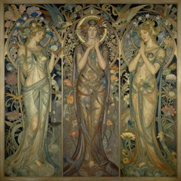 breathtaking detailed concept art painting art deco pattern of birds goddesses amalmation flowers with blend of flowers and birds, by hsiao - ron cheng and john james audubon, bizarre compositions, exquisite detail, extremely moody lighting, 8 k