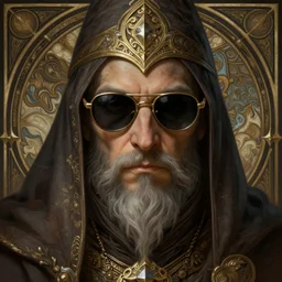 a mind - blowing portrait of a wizard wearing sunglasses, deep focus, d & d, fantasy, intricate, elegant, highly detailed, digital painting, artstation, concept art, matte, sharp, illustration, hearthstone, art by artgerm and greg rutkowski and alphonse mucha