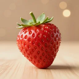 a strawberry made of wood, photo studio, bokeh photography