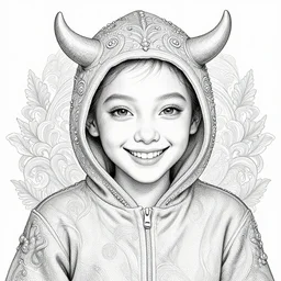 smiling 👿 in a onesie, line art, insanely detailed and intricate, hypermaximalist, elegant, ornate, hyper realistic, super detailed