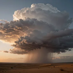 a beautiful picture of a dark thundercloud looming on the horizon in a desert, intricate detail, impending doom, sunset, serene, volumetric lighting, volumetric clouds, 8 k, hyperrealistic, digital art trending on artstation