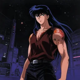 dark obscure cyberpunk space scene in manga style with akira inspired graphics