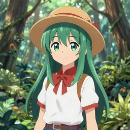 a imaginefx of reimu in the jungle wearing bonnet