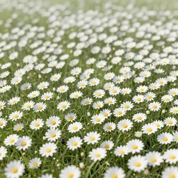 rendering of a scene with a meadow full of daisies, matte painting