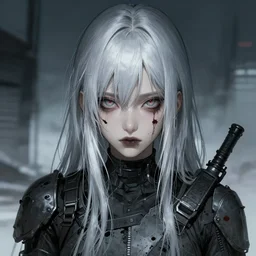 girl silver hair, post apocalyptic, illustration by Yoji Shinkawa and Krenz Cushart, cinematic portrait