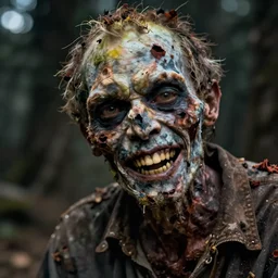 hyper realistic photo portrait decayed smiling zombie cinematic, greg rutkowski, james gurney, mignola, craig mullins, brom redshift, vray, octane