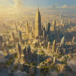 A beautiful painting of a large fantasy city seen from the sky, cinematic composition, concept art, golden ratio, matte painting, Marc Simonetti, Sergey Vasnev, Anato Finnstark, artstation, 8k, high resolution
