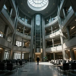 interior of an evil corporation headquarters by harry lange and ken adam