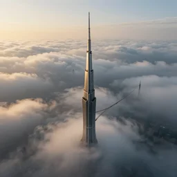 resonance of fate tower art, the last guardian skinny towers, looking down from an infinite spire poking out of the thick clouds below, stratosphere, spire connected with rope bridge!!, babel, vertigo, huge distance, by craig mullins, by ruan jia! golden hour, ( ( dr sues ) ), cold, dramatic lighting