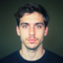 experimental metaverse random male portrait, colorful, very faded, grainy, very blurry, expired film, asymmetrical