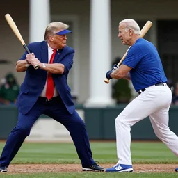 donald trump chasing joe biden with a baseball bat, photorealistic