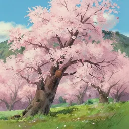 sakura blossom in the mountains by studio ghibli