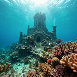 underwater landscape, beautiful, coral, underwater castle, treasure, atlantis : : deep sea : : 5 sunlight : : 1 dslr : : 1 turquoise : : 5 defocus : : - 0. 5
