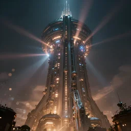 giant  sci-fi tower , dynamic lighting, volumetric, bokeh, cinematic, establishing shot, extremly high detail, photo realistic, cinematic lighting, post processed, concept art, artstation, matte painting, style by eddie mendoza, raphael lacoste, alex ross