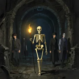 digital painting of a skeleton wandering through a never - ending dungeon with a torch, by charlie bowater, ross tran, artgerm, and makoto shinkai