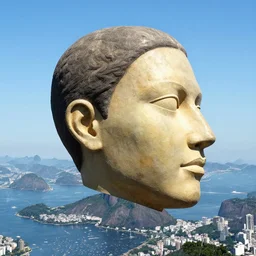 a giant head floating above rio de janeiro by simon stalenhag