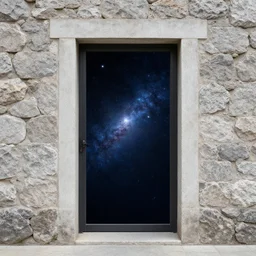 door in a stone wall opening out onto the cosmos photo