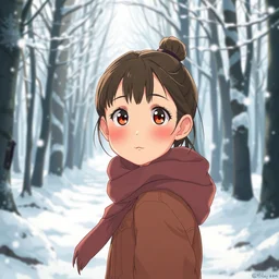 anime portrait of a cute young girl walking through a snowy forest, cute face by ilya kuvshinov, kyoani, artgerm, krenz cushart, wlop, hiroaki samura, yoshinari yoh, james jean, katsuhiro otomo, loish, cel shaded, anime poster