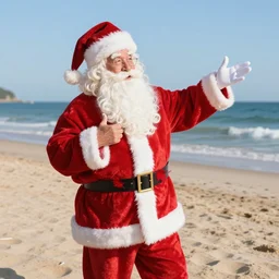 santaclous enjoy on the beach