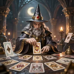 wizard shuffling cards, cards, fantasy, digital art, soft lighting, concept art, 8 k