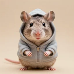 a full body shot of a cute rat wearing a hoodie looking into the camera, highly realistic, furry art, furaffinity, deviantart, symmetrical, highly detailed, award winning, trending