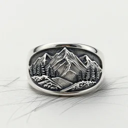 a silver ring design inspired on mountains and nature, andino style, sketch on paper