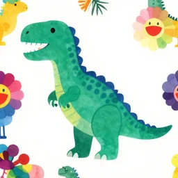 a colourful dinosaur pattern in the style of murakami