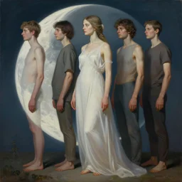 an uncut centered overdetailed hypermaximalist sideview fullbody portrait shot of moon goddess, realistic painting by dragan ilic di vogo, andrei riabovitchev, tomasz alen kopera, glenn brown, paul lewin. surrealism inspired by dom qwek. contra pose. muted complementary colors. smooth and polished. visionary fineart.