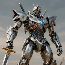 a hyperrealistic magnificent robot holding a powerful sword, most beautiful image ever created, emotionally evocative, greatest art ever made, lifetime achievement magnum opus masterpiece, the most amazing breathtaking image with the deepest message ever painted, a thing of beauty beyond imagination or words