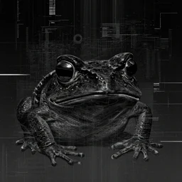 toad head, ryuta ueda artwork, breakcore, technical, abstract, interference, computers, vectors, gloom, space, frequency, subtle glitches, frogs, amphibians, geometry, data, minimal, code, cybernetic, style of jet set radio, dark, eerie, cyber