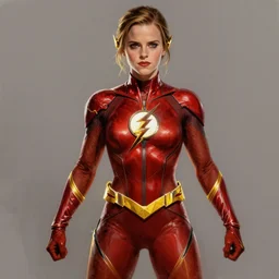 fashion model Emma Watson as The Flash by brian bolland by alex ross digital painting digital art strong pose trending on artstation