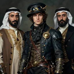 attractive male, steampunk, cool tint, orientalist intricate portrait by john william waterhouse and edwin longsden long and theodore ralli and nasreddine dinet, hyper realism, dramatic lighting