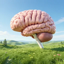 a giant brain in a beautiful landscape