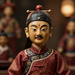 incredibly realistic, too detailed portrait of chinese nineteenth century wood ventriloquism dummy, bump mapping, global illumination, unreal engine 5, 8 k, bokeh, d & d digital art, mark ryden, rob gonsalves
