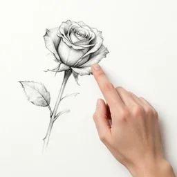 concept art of a finger touching a rose, sketch, drawing, clear image,