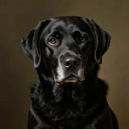 portrait of an old black labrador dog in baroque style. dutch masters style. detailed. hq. masterpiece.