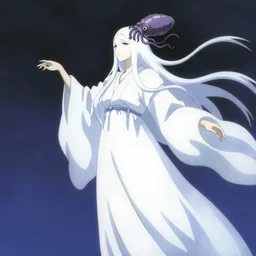 an anime by yuji ikehata, of an ethereal ghostly wraith like figure with a squid like parasite latched onto its head and long tentacle arms that flow lazily but gracefully at its sides like a cloak, anime, vhs, grainy