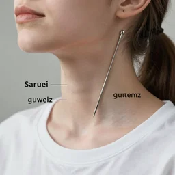 full very close up neck shot of a beautiful skinny choir girl, in tshirt with sewing needle pointing at neck, by saruei and guweiz and ilya kuvshinov, digital art, highly detailed, intricate, sharp focus, trending on artstation hq, deviantart, pinterest, unreal engine 5, 4 k uhd image