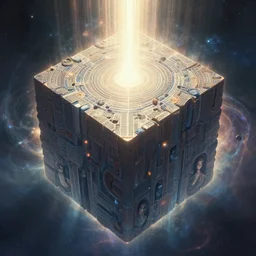 deepest realms of consciousness ancient, timeless, divine entity vast quantities of knowledge draws all living things closer to the infinite gravity oblivion halo cubic by dan mumford, anton fedeev, william higginson, ross tran, cosmic, heavenly, god rays, intricate detail, cinematic, cel shaded, unreal engine, featured on artstation, pixiv