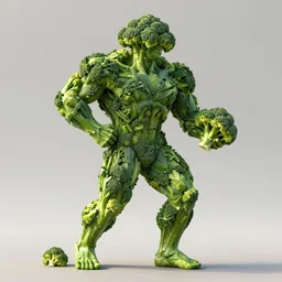 sculpture of a bodybuilder made entirely from fresh broccoli by antoni gaudi