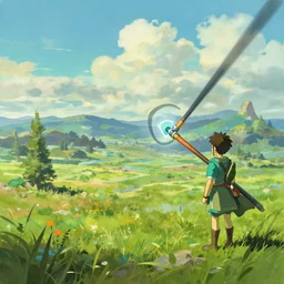 landscape painting, digital art, lasso tool, large brushstrokes, photoshop brush, environment concept art, by rossdraws, breath of the wild, ghibli