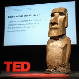 Moai statue inside a TED talk