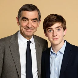 A portrait mr bean teams up with a teenage rowan atkinson, perfect faces, 50 mm, award winning photography