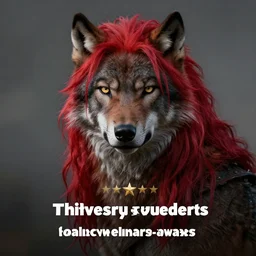 award winning portrait of a anthropomorphic black male wolf long red hair. artstation, artistic lighting, highly detailed, photorealistic, fantasy