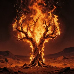 “the burning bush, album art in the style of James Jean”